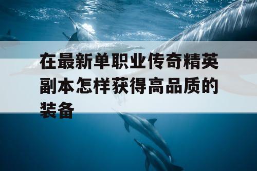 在最新单职业传奇精英副本怎样获得高品质的装备