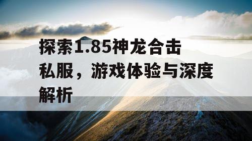 探索1.85神龙合击私服，游戏体验与深度解析