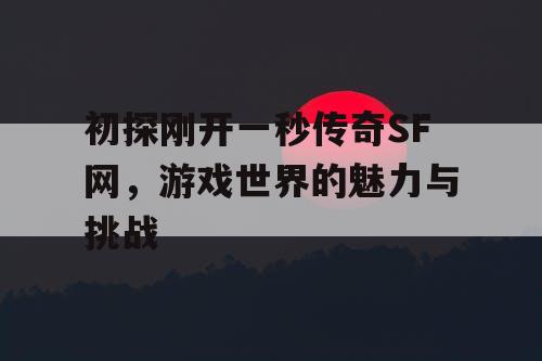 初探刚开一秒传奇SF网，游戏世界的魅力与挑战