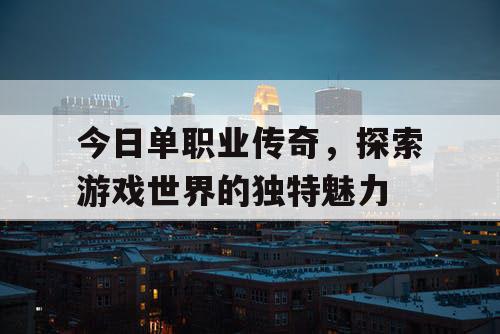 今日单职业传奇，探索游戏世界的独特魅力