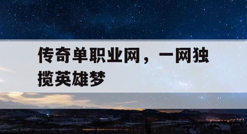 传奇单职业网，一网独揽英雄梦